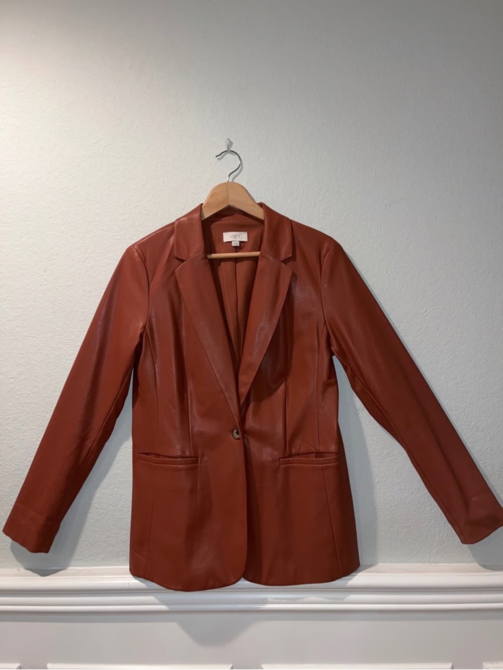 LOFT Rust Brown Faux Leather Single-Button Blazer